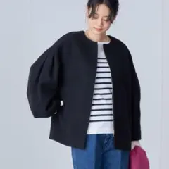 SHIPS Bellandi SUPER130 コクーンショートコート 黒 38のサムネイル