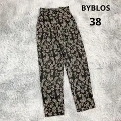 【ビブロス】ワイドパンツ テーパード (38) 花柄 レトロ 薄手 イタリア製