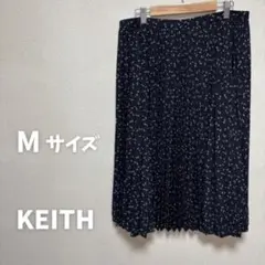 キース 裏地ありプリーツスカート 膝丈　とんぼ柄　黒