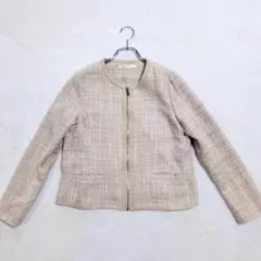 メルローズ ベージュ ゴールド ツイード ノーカラー ジャケット M 上品のサムネイル