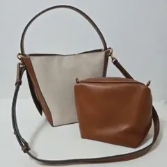 ZARA キャンバス地バケットバッグ　 内ポーチ付き