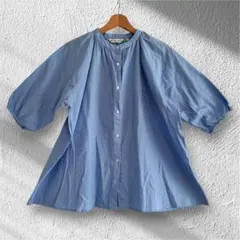 美品】ロートレアモン アルビニ生地 バンドカラーシャツ M ブルー 