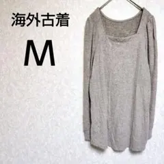 一点物✨スクエアネック長袖チュニック【Ｍ】カーキ キレイめ