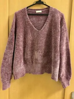 earth music&ecology パープル系 Vネック 長袖セーター