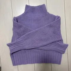 パープル タートルネックニット クロップド
