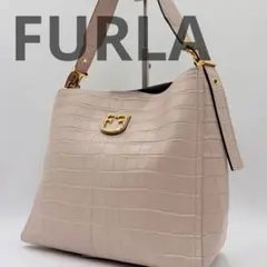 FURLA フルラ ワンショルダー レザー 本革 ピンク ロゴ クロコ型押し