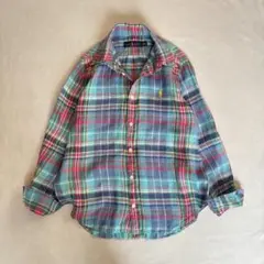 ラルフローレン 麻100% マドラスチェック リネンシャツ 羽織り ポニー刺繍