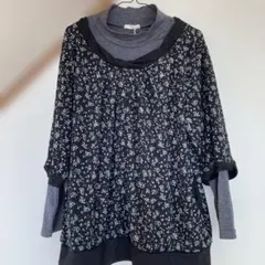 花柄レイヤード長袖トップス
