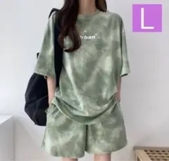 ルームウェア パジャマ 上下セット カーキ セットアップ 部屋着 半袖 L