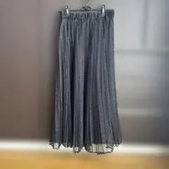 プリーツスカート ロングスカート チュール ブラック系 ラメ ウエストゴム L