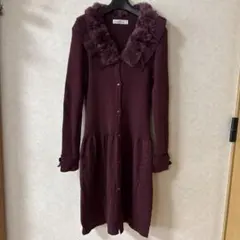 ギャラリービスコンティ カーディガン 2/M パープル フリル リボン ファー