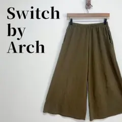 スイッチバイアーチ　ガウチョパンツ　ウエストゴム　ストレッチ　カーキ系　サイズF