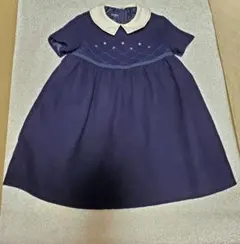 ファミリア　100cm 紺色　花刺繍　ワンピース　秋冬用