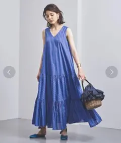 【ユナイテッドアローズ】UWSC ストライプVネックマキシワンピース　インド製