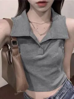 SHEIN Honeyspot ポロネックタンクトップ　レディース　グレー