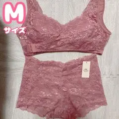 ダスティーピンク　ナイトブラ フロントクロス　M ブラショーツセット　上下
