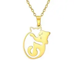 ネックレス ペンダント ( 金 ゴールド ２匹 抱きつき 猫 ねこ ネコ )