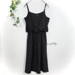 ハドソンハニー キャミ オールインワン 黒 ストライプ M ワイドパンツ