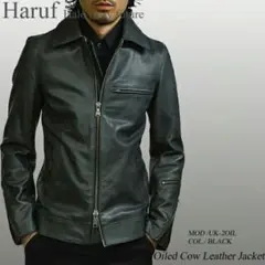 美品【Haruf】牛革ライダースジャケット 革ジャン 本革 レザージャケット 黒
