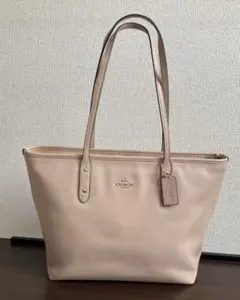 コーチ F58846 クロスグレインレザー シティジップトートバッグ　ベージュ