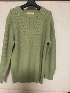 ケーブル春ニット長袖セーター（グリーン）