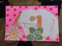 ロップイヤーうさぎ イラスト 動物の絵 ペット ハンドメイド クローバー 花