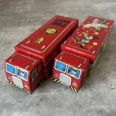 昭和レトロ ブリキ製トラック 2台セット サーカストラック＆消防車のサムネイル