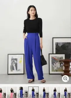 미사용 ナノユニバース ワンタック リラクシー パンツ ブルー