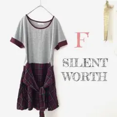 〖SILENT WORTH〗腰巻き風ワンピース チェック ドッキング グレー F