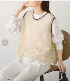 【PUAL CE CIN】かぎ針編み風微配色ベストのサムネイル