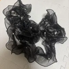 黒いフリル帯揚げ パール付き 振袖