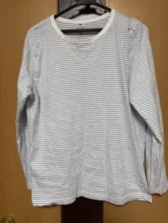 【ハニーズ】オーガニックコットン ストライプ長袖Tシャツ LL ブルー