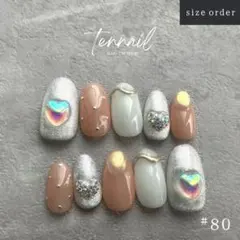 #80【サイズオーダー】ネイルチップ ちゅるんネイル ハート ピンク ホワイト