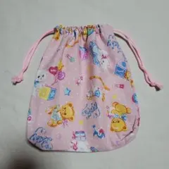 キャッツ&ドット柄の(ピンク)の巾着袋