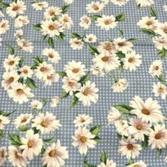 水色 チェック 花柄 綿 140cm ※３枚に分かれています