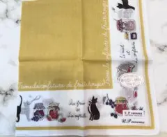 【新品】U.P renoma ハンカチ 猫 ジャム瓶柄 イエロー　大判　ガーゼのサムネイル