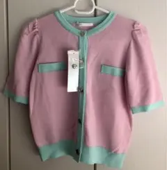 Prima Scherrer 半袖ニットカーディガン ピンク×ミントのサムネイル