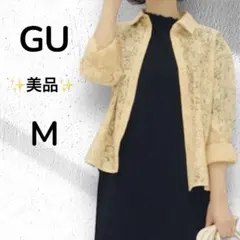 【GU】✨新品タグ付　レースシャツ 長袖　サイズM ライトオレンジ