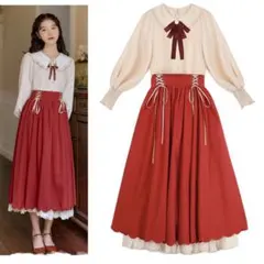 ゴスロリ・ロリータ衣装 クリーム色と赤