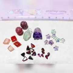 フローライト 蕾＆フラワーカービング 他 天然石ビーズまとめ売り♡