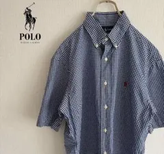 ラルフローレン　 チェック柄 半袖シャツ ブルー
