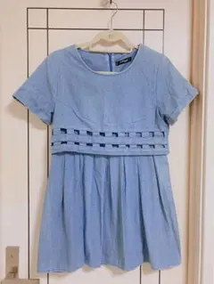 ライトブルー デニム風 半袖ミニワンピース