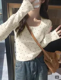 SHEIN クリーム色 ドット柄 ニットセーター 長袖