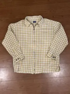 フルジップ チェックシャツ Lサイズ ベージュ系 古着