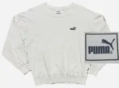 美品9-00sPUMA刺繍ロゴスウェットライトベージュLワンポイントブランド無地