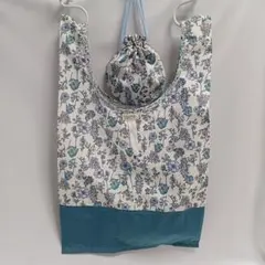 花柄エコバッグ★コンパクトに畳める★ミニ巾着袋付き★オリジナルハンドメイド