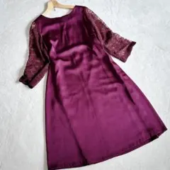 【美品☆希少4L 】大きいサイズ 23区 サテンワンピース バーガンディ裏地有り