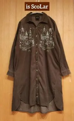 ♣️is ScoLar♣️刺繍入り　シャツワンピース　コーデュロイ　ブラウン　M
