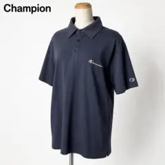 Champion チャンピオン 半袖ポロシャツ L ネイビー 刺繍ロゴ 古着