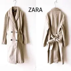 【ZARA】ロングチェスターコート XS ベージュ ダブル リボンベルト 秋冬